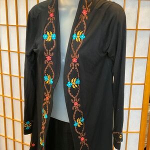 Luv2Luv brand lightweight bohemian stretch black & abstract floral cardigan